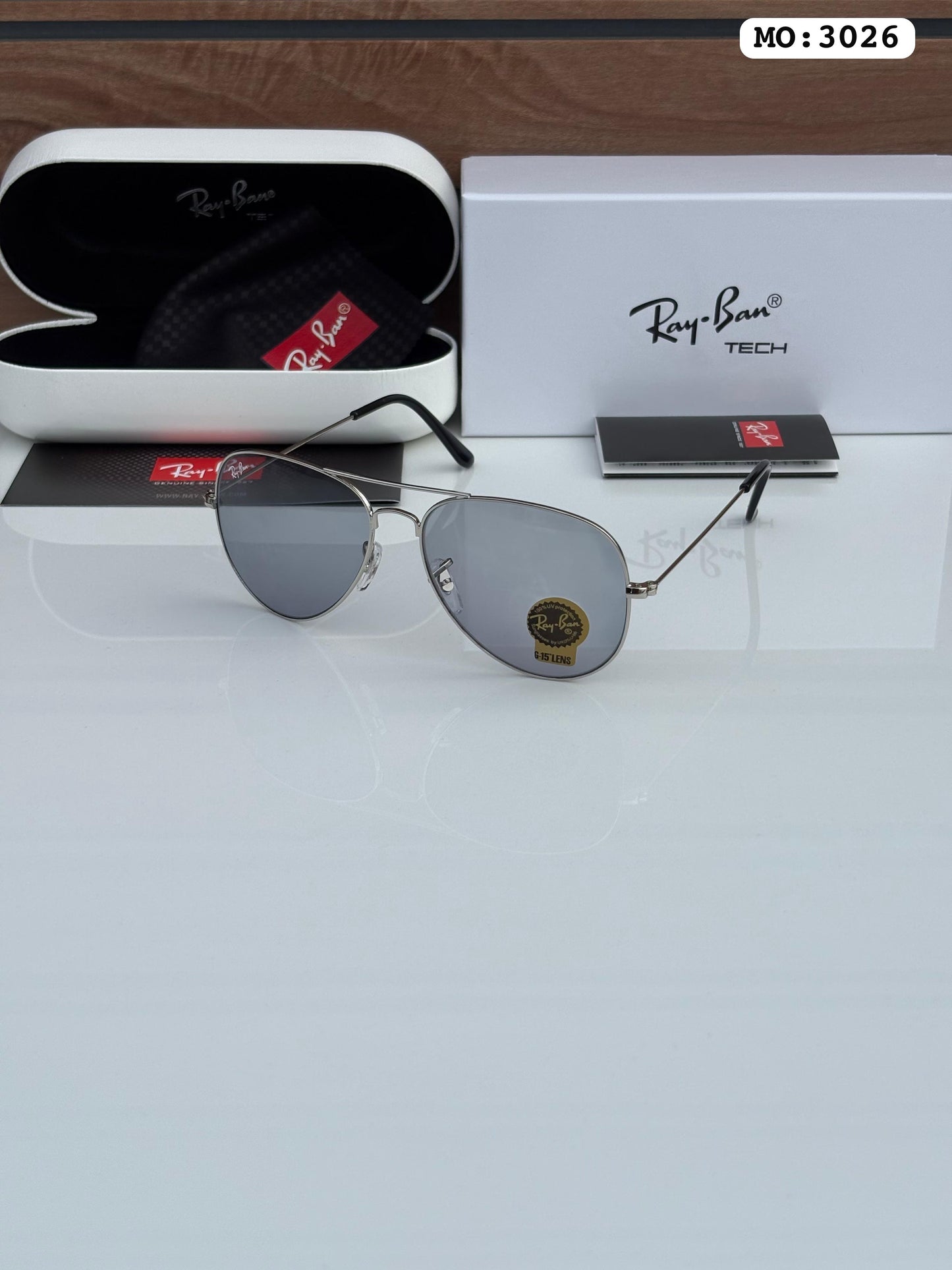 Raybann Aviators 3026 Silver (Transition Lens ) Day /Night
