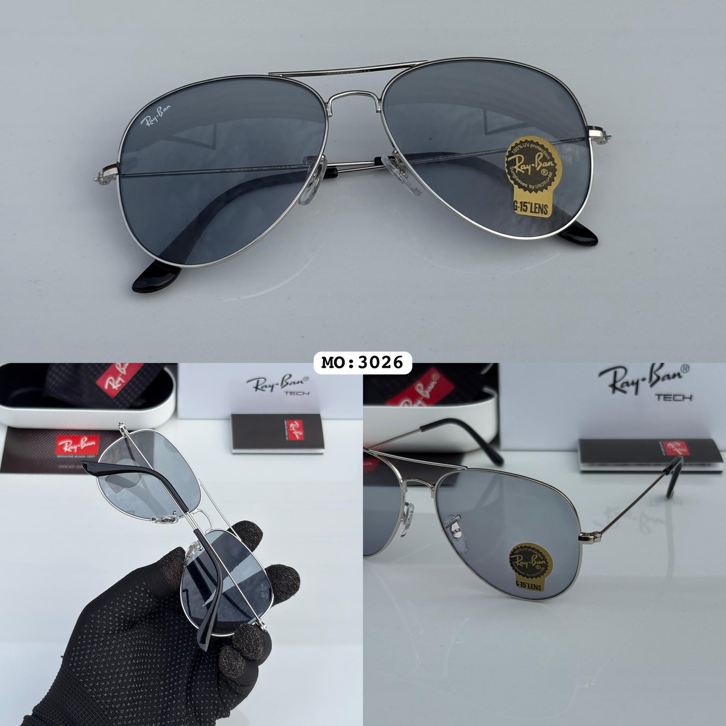 Raybann Aviators 3026 Silver (Transition Lens ) Day /Night